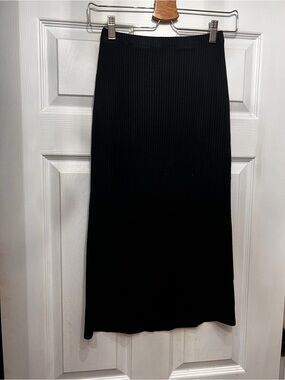 Reformation Black Ribbed Midi Skirt